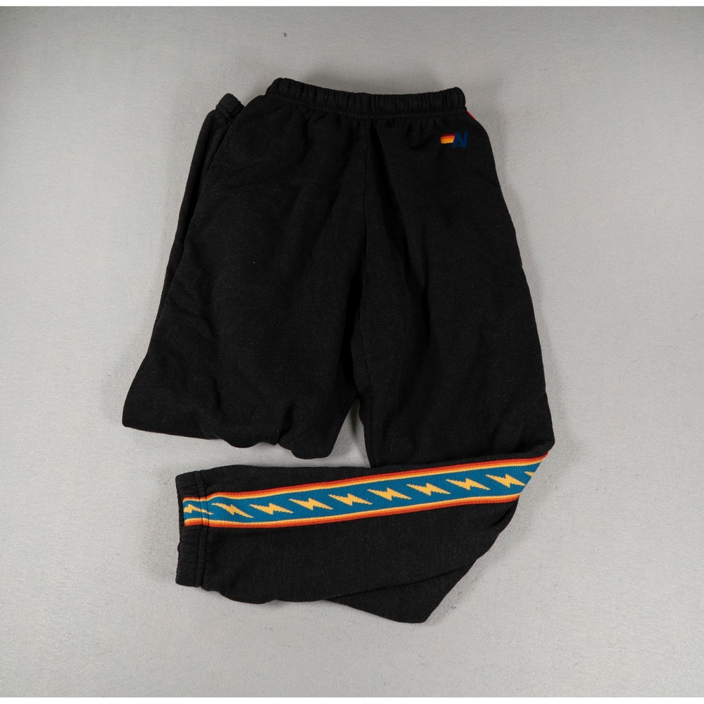 Aviator Nation Womens Sweatpants Lightning Bolt Rainbow Stripe Black XS Joggers
